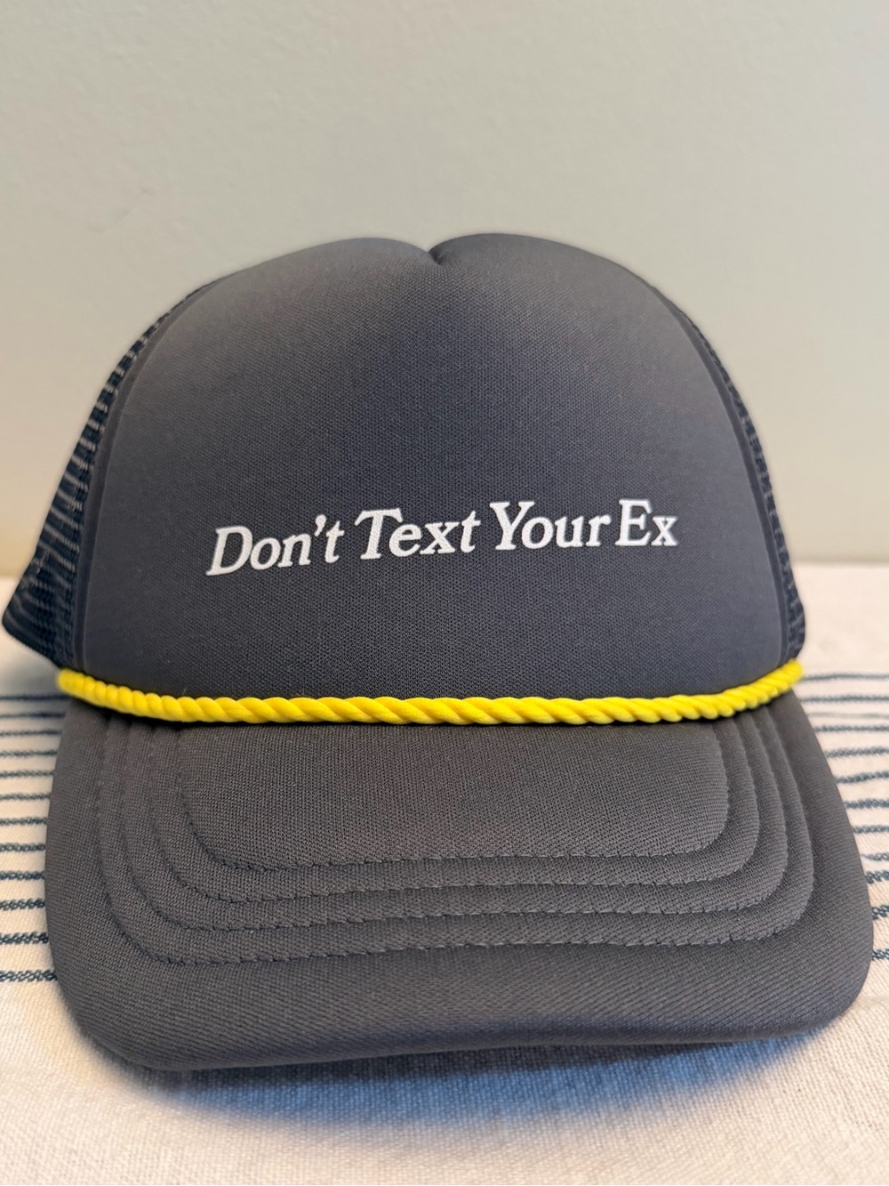 Mayfair Group “Don’t Text Your Ex” Trucker Hat Gray Snapback Rope Hat NWOT